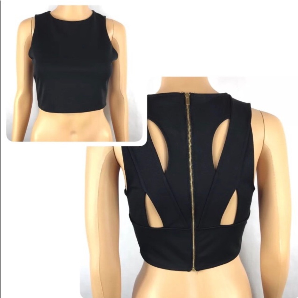 EXPRESS Black Scuba Crop Top Cut Out Back Zip Size S NWT